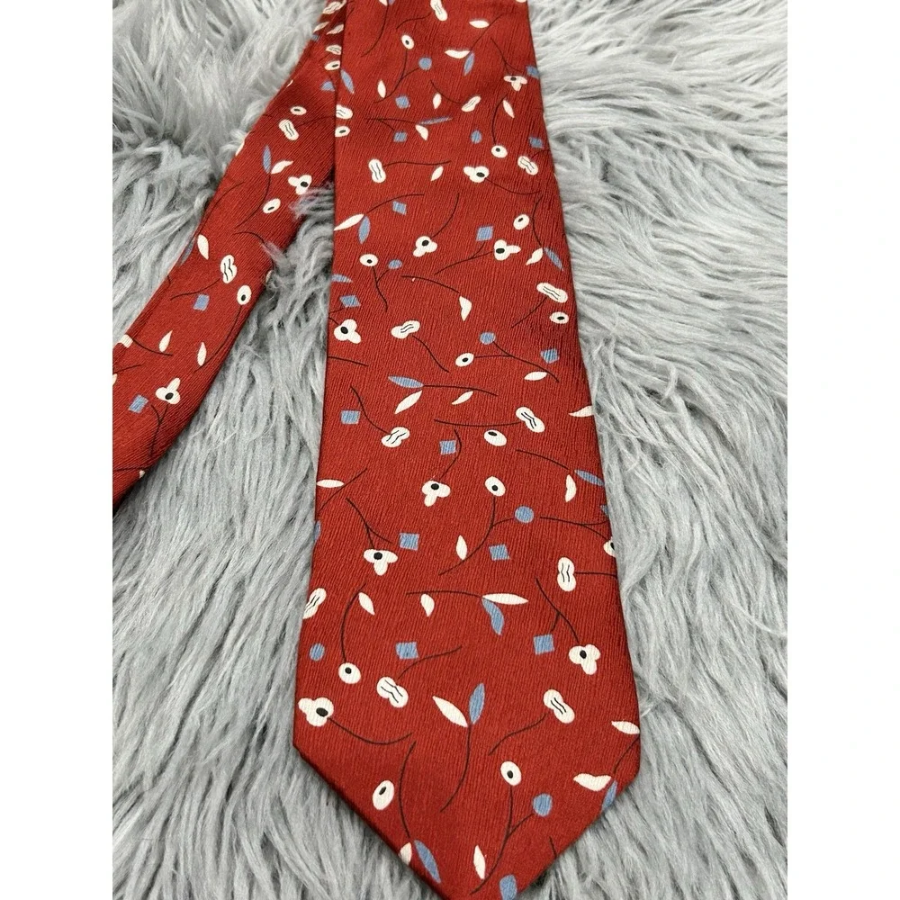 Vintage Structure Red Mens Floral Neck Tie‎ 100% Silk Made In USA